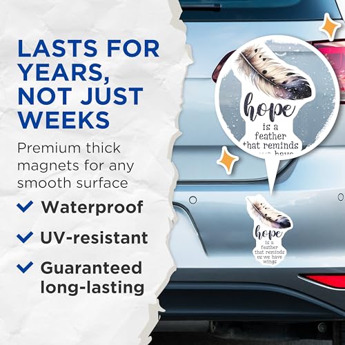 (2 Pack) Feather Hope Magnets - Inspirational Quote - Home Decor - 5" On Longest Side - for Cars, Fridges, Toolboxes - Made in USA - MAG7551