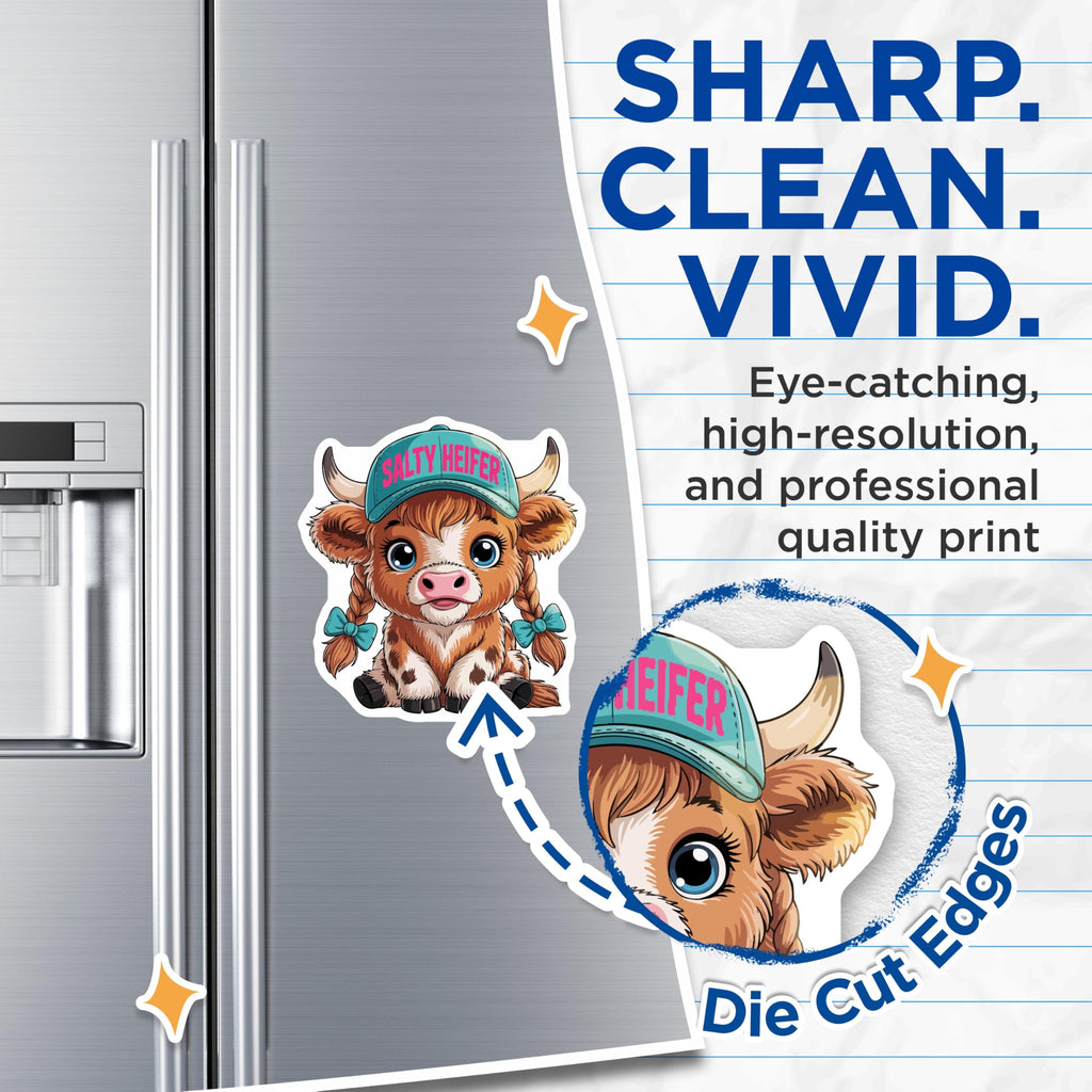 (2 Pack) Humorous Salty Heifer Magnets - Cute Farmhouse Calf Refrigerator Art - Funny Kitchen Locker Decor for Animal Lovers - 5 Inches On Longest Side - Thick Durable Magnet - Made in USA - MAG22166