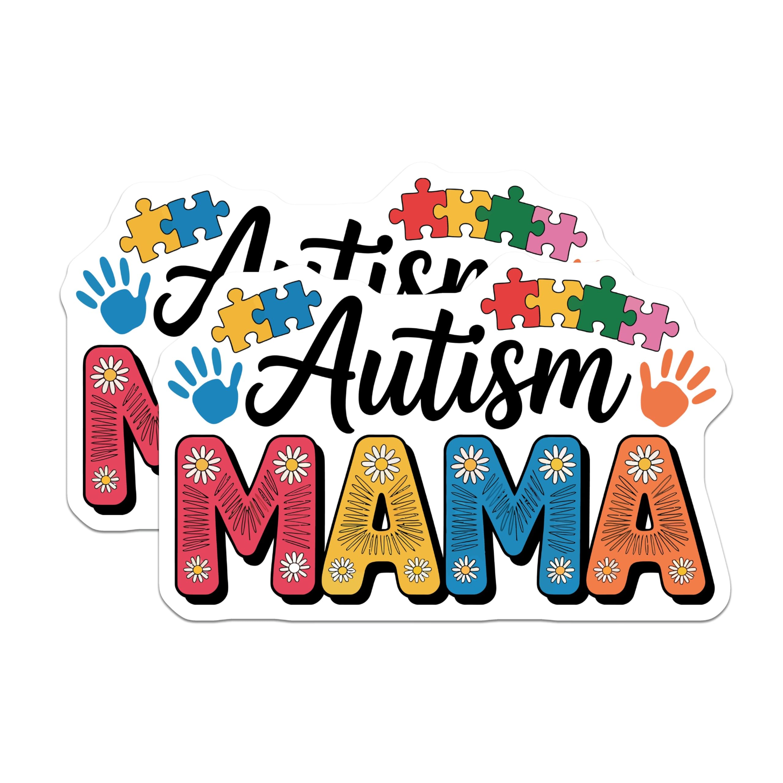 (2 Pack) Autism Mama Magnets - Neurodiversity Awareness Support Decor - Puzzle Pieces Handprints Daisy Flower Art - 5 Inches On Longest Side - Thick Durable Magnet - Made in USA - MAG23193
