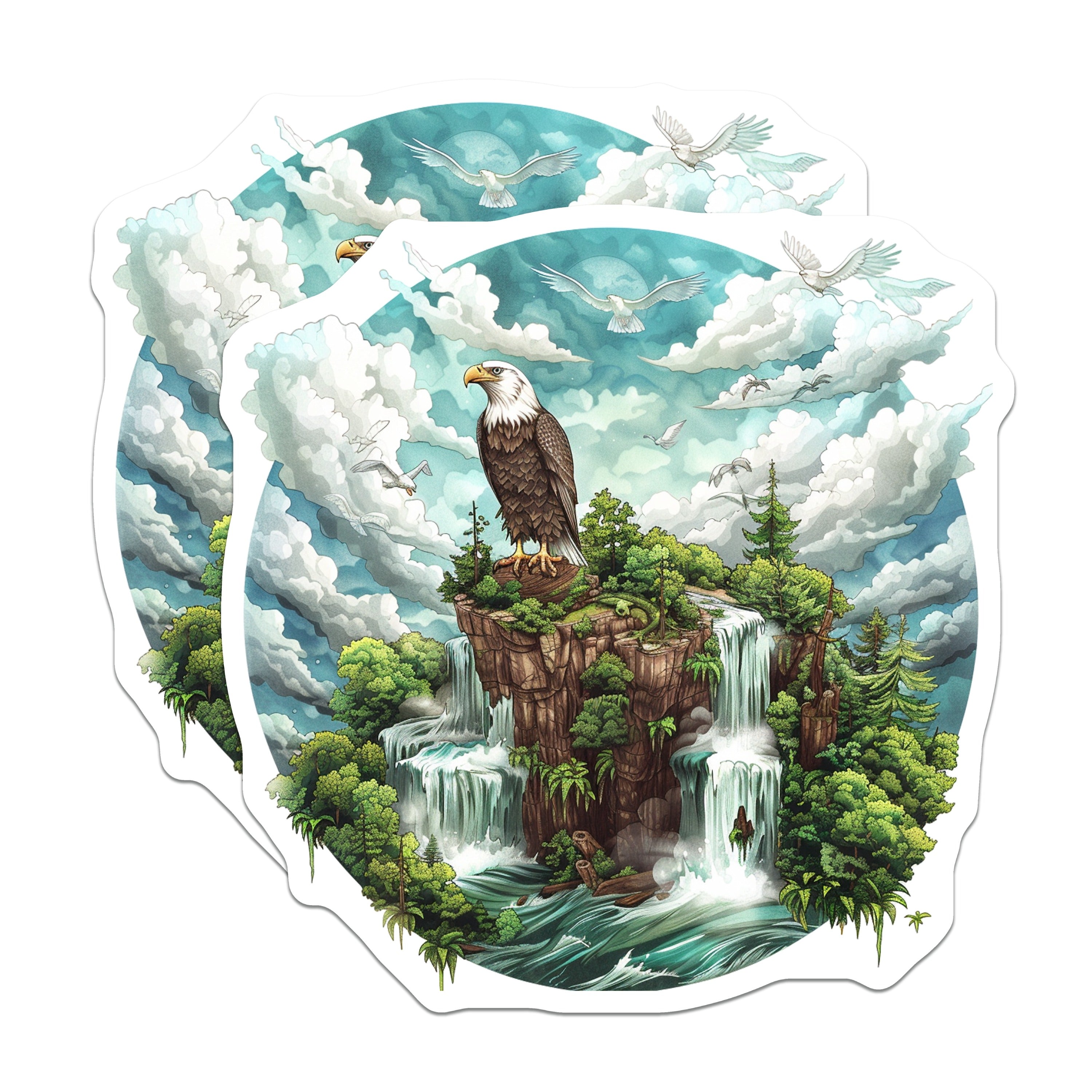 (2 Pack) Bald Eagle Magnets - Waterfall Landscape - Wildlife Scene Fridge Decor - 5 Inches On Longest Side - Thick Durable Magnet - Made in USA - MAG38049
