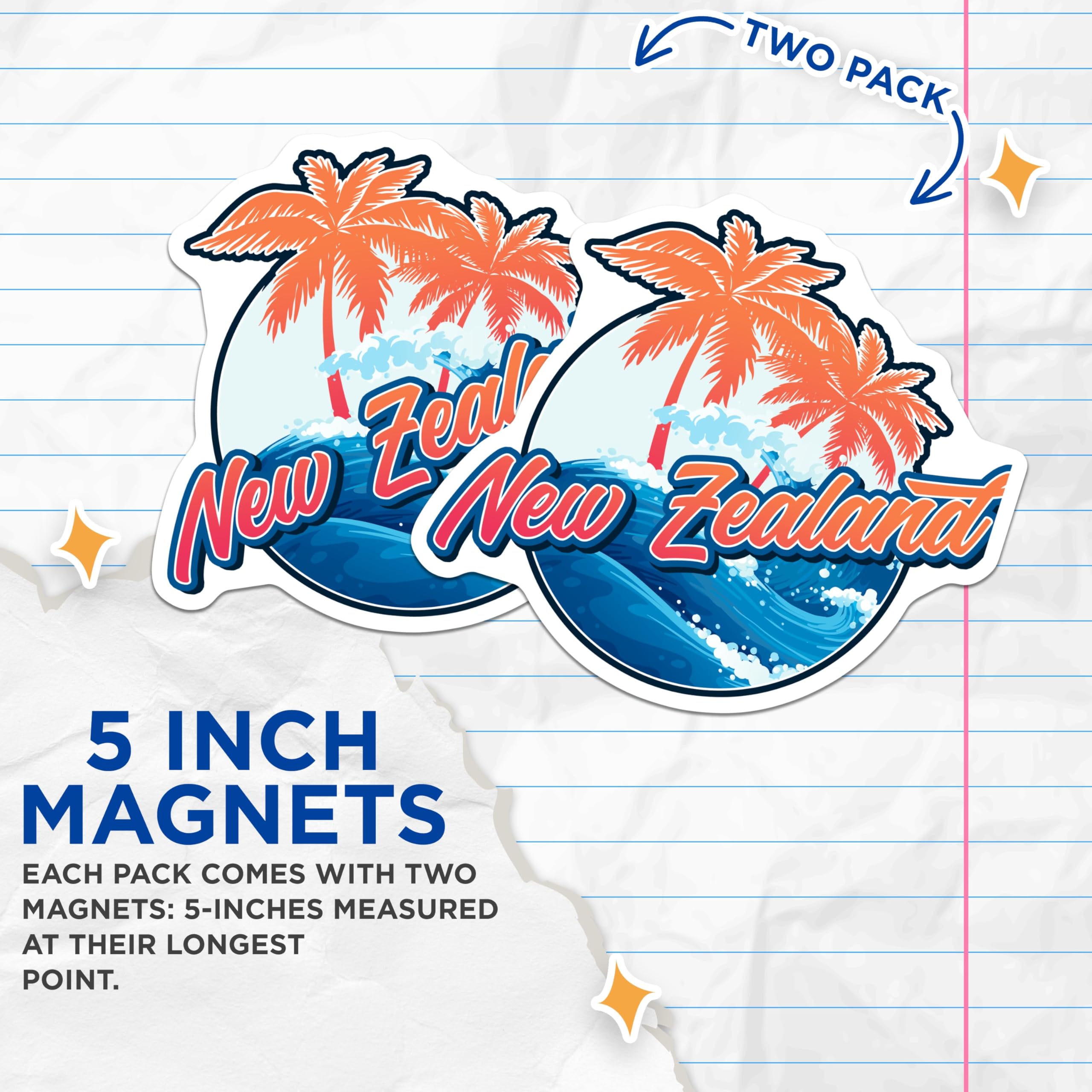 (2 Pack) New Zealand Magnets - Travel Souvenir - Palm Tree Fridge Magnets - 5" On Longest Side - Premium Magnet - for Cars, Refrigerators, Toolboxes, Lockers - Made in USA - MAG17612