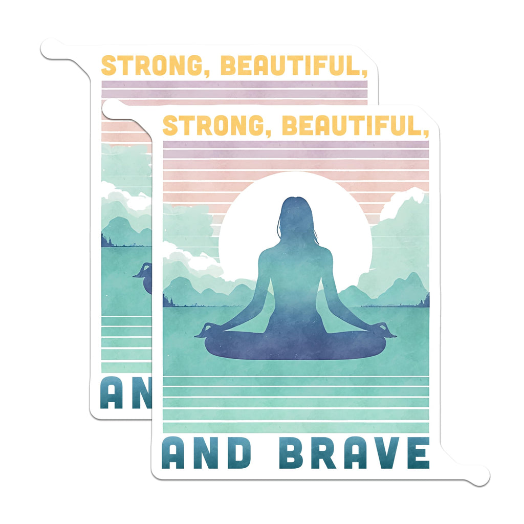 (2 Pack) Yoga Magnets - Meditation Decor - Strong Beautiful Brave Affirmation - Wellness Mindfulness - Zen Home Decor - 5 Inches On Longest Side - Thick Durable Magnet - Made in USA - MAG21765