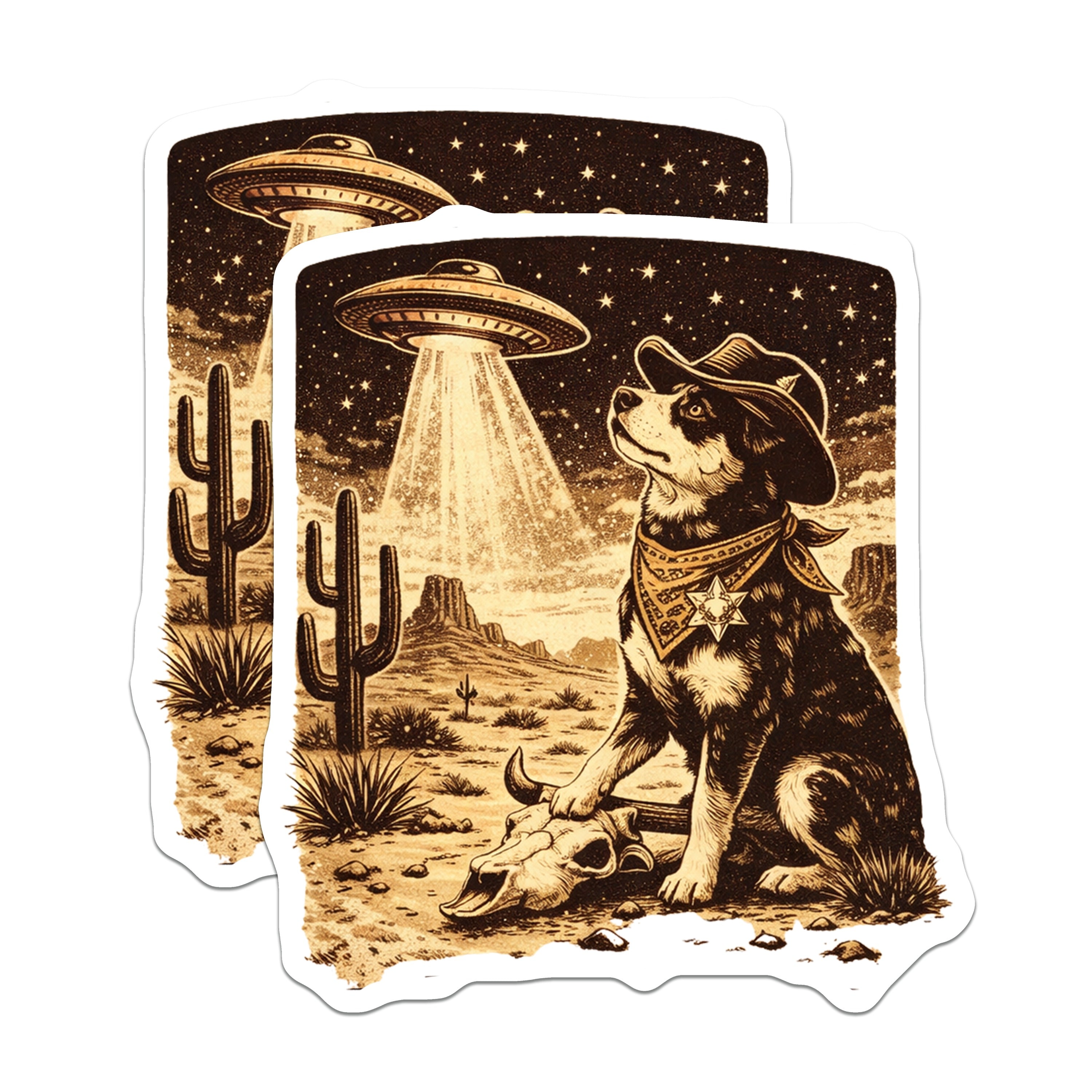 (2 Pack) Cowboy Dog UFO Magnets - Western Alien Abduction - Funny Fridge Decor Magnets - 5 Inches On Longest Side - Thick Durable Magnet - Made in USA - MAG39812