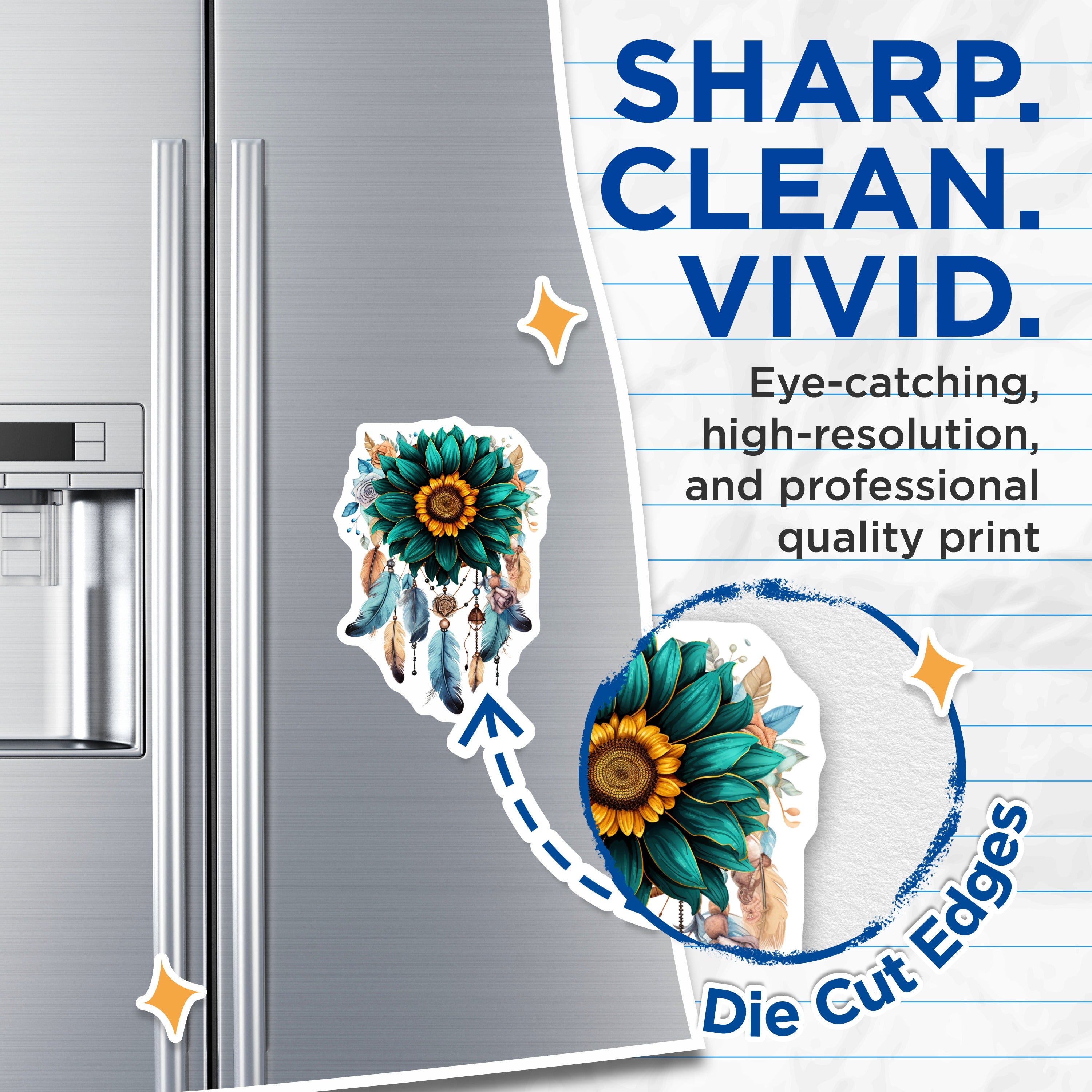 (2 Pack) Sunflower Dream Catcher Magnets - Bohemian Floral Decor - Spiritual Art Fridge Accessories - 5 Inches On Longest Side - Thick Durable Magnet - Made in USA - MAG36176