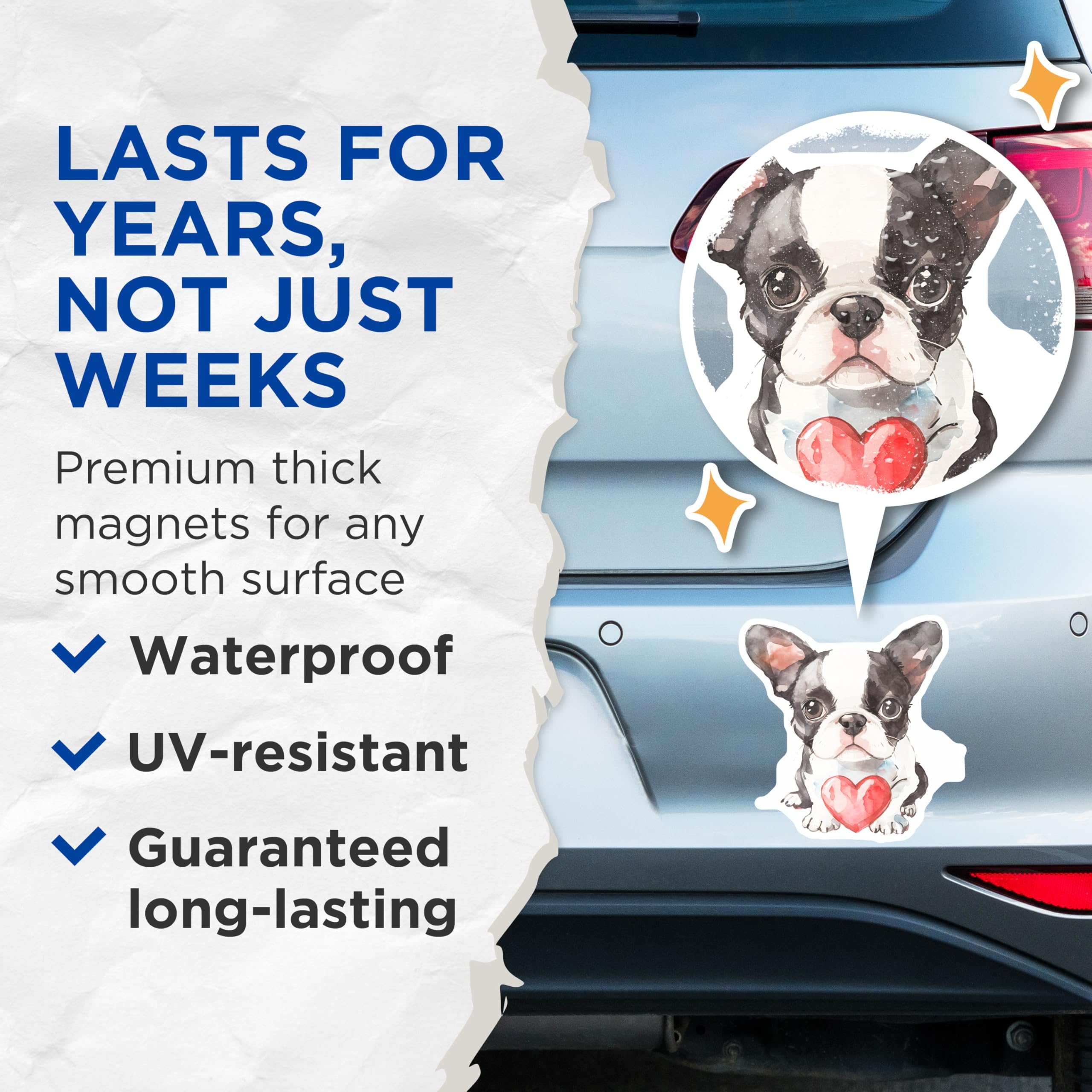 (2 Pack) Boston Terrier Magnets - Dog Lover Decorations - Cute Heart Dog Magnet Set - 5" On Longest Side - Premium Magnet - for Cars, Refrigerators, Toolboxes, Lockers - Made in USA - MAG16545