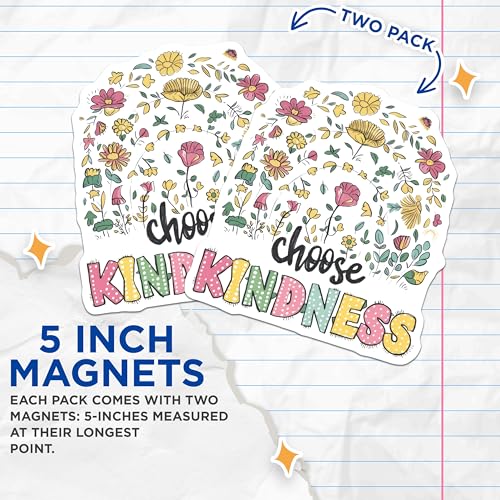 (2 Pack) Choose Kindness Magnets Magnets - Floral Design - Inspirational Quote - 5" On Longest Side - Made in USA - Sticks to Refrigerators & Metal Surfaces - MAG8637