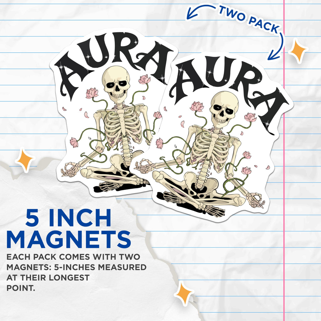(2 Pack) Aura Skeleton Meditating Magnets - Zen Lotus Skull Decor - Spiritual Vibes Art - 5 Inches On Longest Side - Thick Durable Magnet - Made in USA - MAG22921