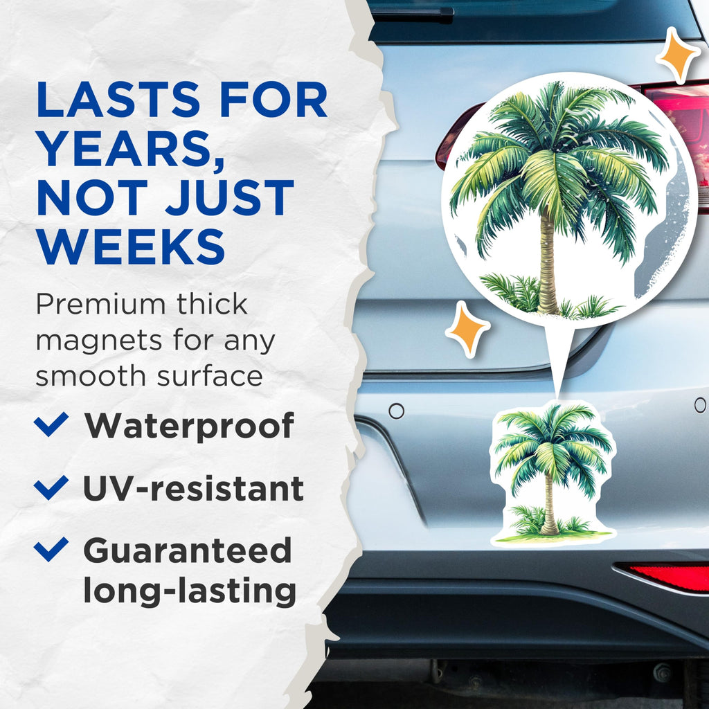 (2 Pack) Palm Tree Magnets - Tropical Beach Decor - Island Life Accessory - Summer Refrigerator Magnets - 5 Inches On Longest Side - Thick Durable Magnet - Made in USA - MAG27818