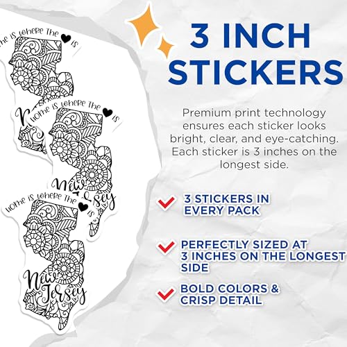 (3 Pack) New Jersey Decals - Home State - Laptop Decals - 3 Inches On Longest Side - Easy Peel & Apply - Made in USA - 3MCS7843