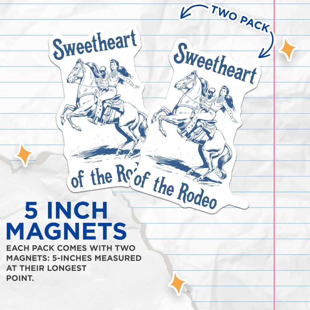 (2 Pack) Rodeo Girl Magnets - Sweetheart Rodeo - Cowgirl Horse Art - 5" On Longest Side - Premium Magnet - for Cars, Refrigerators, Toolboxes, Lockers - Made in USA - MAG18595