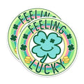 (2 Packs) Feeling Lucky 4 Leaf Clover Stickers - Irish Blessing Lucky Positive Decals - 5 Inches On Longest Side - Premium Vinyl Decal - Sticks to Any Smooth Flat Surface - Made in USA - BMCS2469