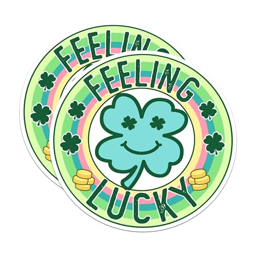 (2 Packs) Feeling Lucky 4 Leaf Clover Stickers - Irish Blessing Lucky Positive Decals - 5 Inches On Longest Side - Premium Vinyl Decal - Sticks to Any Smooth Flat Surface - Made in USA - BMCS2469