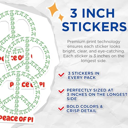 (3 Pack) Peace of Pi Decals - Math Pun Stickers - Geek Decals - 3 Inches On Longest Side - Easy Peel & Apply - Made in USA - 3MCS6924