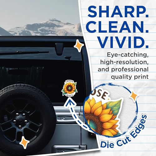 (2 Pack) Choose Peace Stickers - Sunflower Peace Sign Stickers - Positive Message Stickers - 5" On Longest Side - Sticks to Any Smooth Flat Surface - Made in USA - BMCS2559