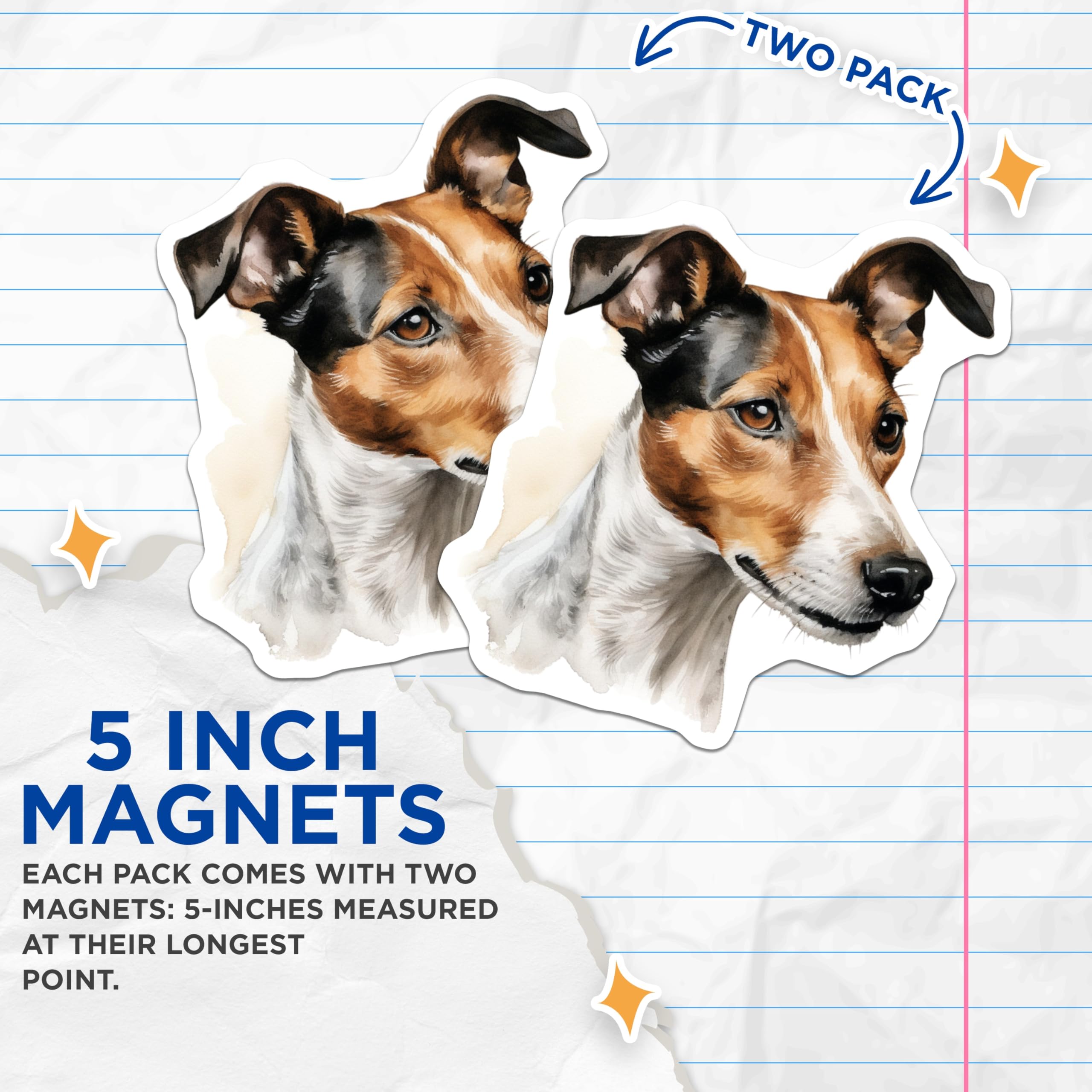 (2 Pack) Jack Russell Terrier Magnets - Watercolor Dog Art - Pet Lover Refrigerator Magnets for Dog Moms Dads - 5 Inches On Longest Side - Thick Durable Magnet - Made in USA - MAG30994