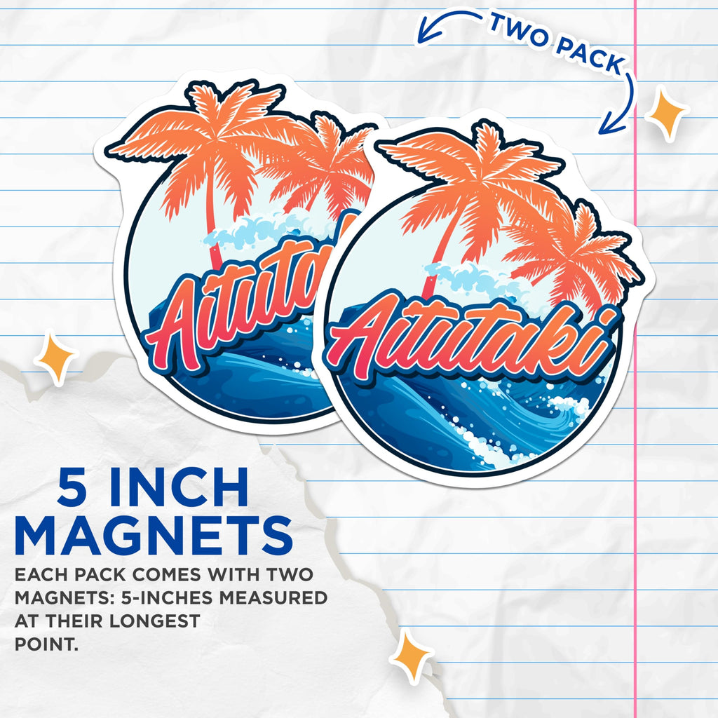 (2 Pack) Aitutaki Cook Islands Magnets - Tropical Island Destination Decor - Palm Tree Ocean Wave Refrigerator Souvenir - 5 Inches On Longest Side - Thick Durable Magnet - Made in USA - MAG19384