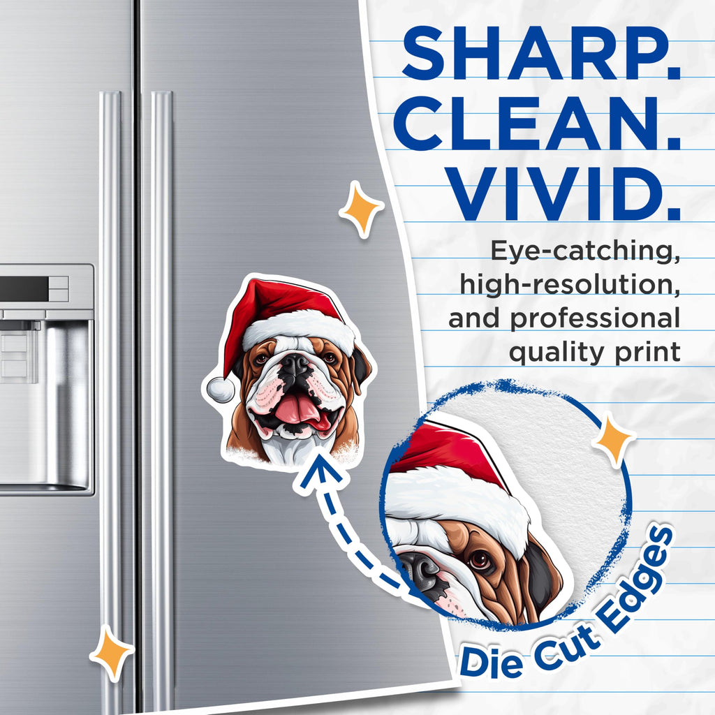 (2 Pack) Christmas Bulldog Magnets - Festive Dog Refrigerator - Santa Hat Animal - Holiday Pet Decor - 5 Inches On Longest Side - Thick Durable Magnet - Made in USA - MAG24825