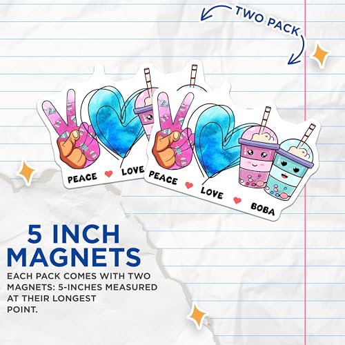 (2 Pack) Peace Love Boba Magnets - Cute Drink Art - Fun Kitchen Decor - 5" On Longest Side - for Cars, Fridges, Toolboxes - Made in USA - MAG7748