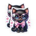 (2 Pack) Cute Cat Stickers - Heart Glasses Cat - Adorable Kitten with Bow Tie - 5" On Longest Side - Sticks to Smooth Flat Surfaces - Made in USA - BMCS9430