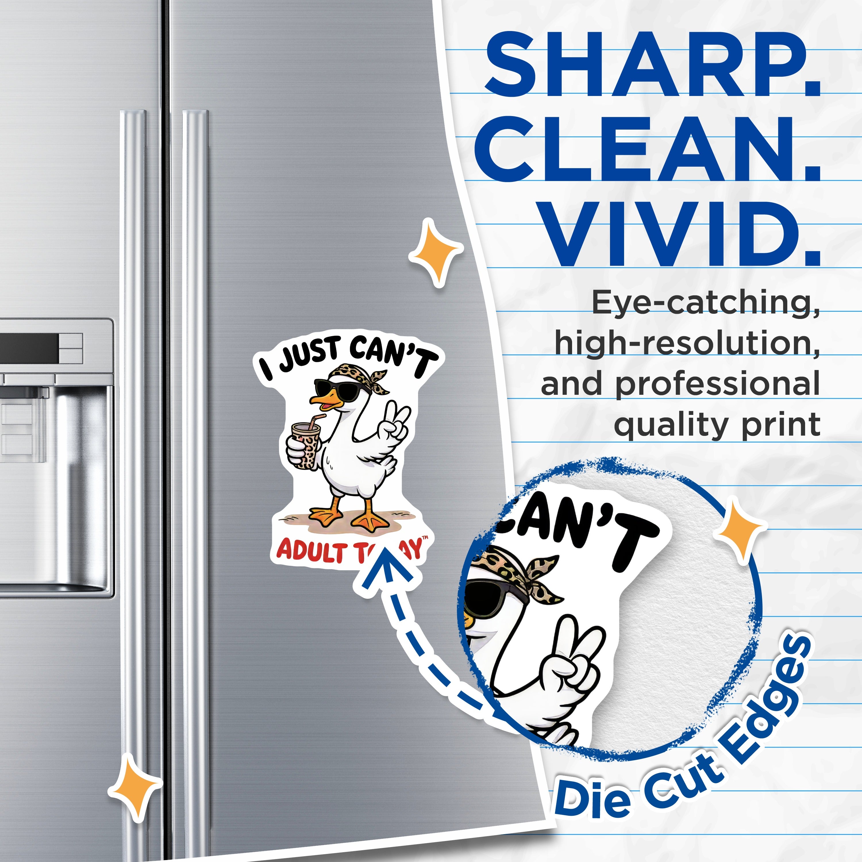 (2 Pack) I Just Can't Adult Today Magnets - Funny Duck Quote - Refrigerator Decor Humor - 5 Inches On Longest Side - Thick Durable Magnet - Made in USA - MAG38532