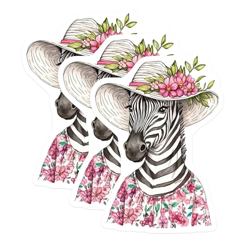 (3 Pack) Zebra Floral Hat Decals - Quirky Animal Stickers - Stylish Laptop Decorations - 3 Inches On Longest Side - Easy Peel & Apply - Made in USA - 3MCS8261