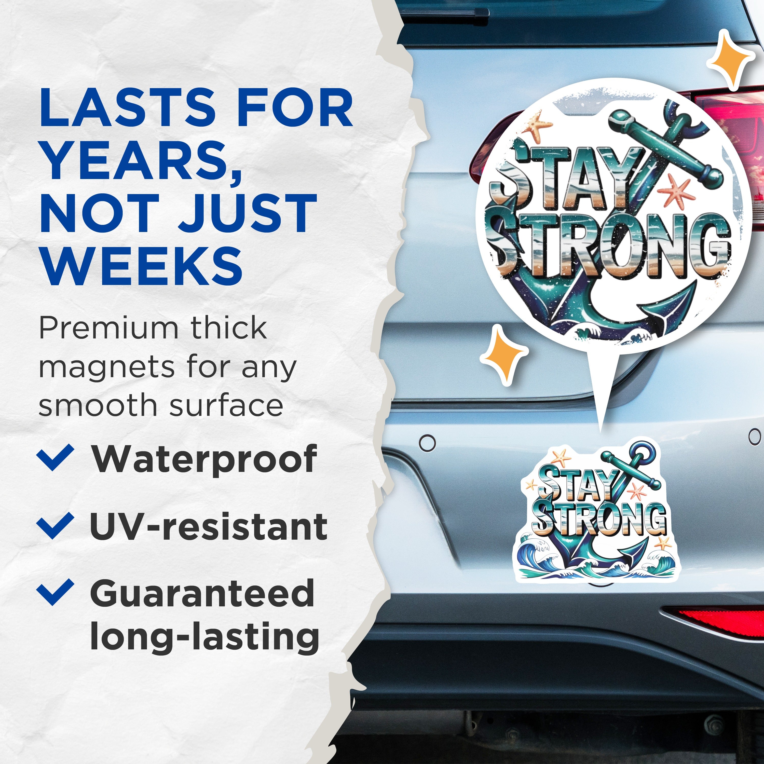 (2 Pack) Stay Strong Anchor Magnets - Nautical Ocean Beach Decor - Inspirational Refrigerator Accessories - 5 Inches On Longest Side - Thick Durable Magnet - Made in USA - MAG37852