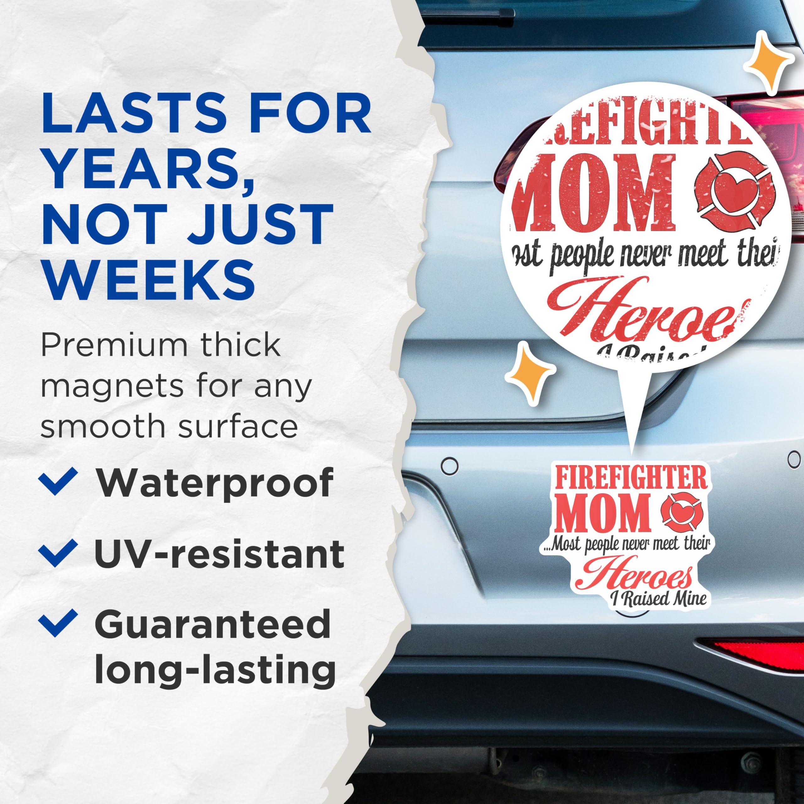 (2 Pack) Firefighter Mom Magnets - Proud Mom - Firefighter Family - 5" On Longest Side - Premium Magnet - for Cars, Refrigerators, Toolboxes, Lockers - Made in USA - MAG18688