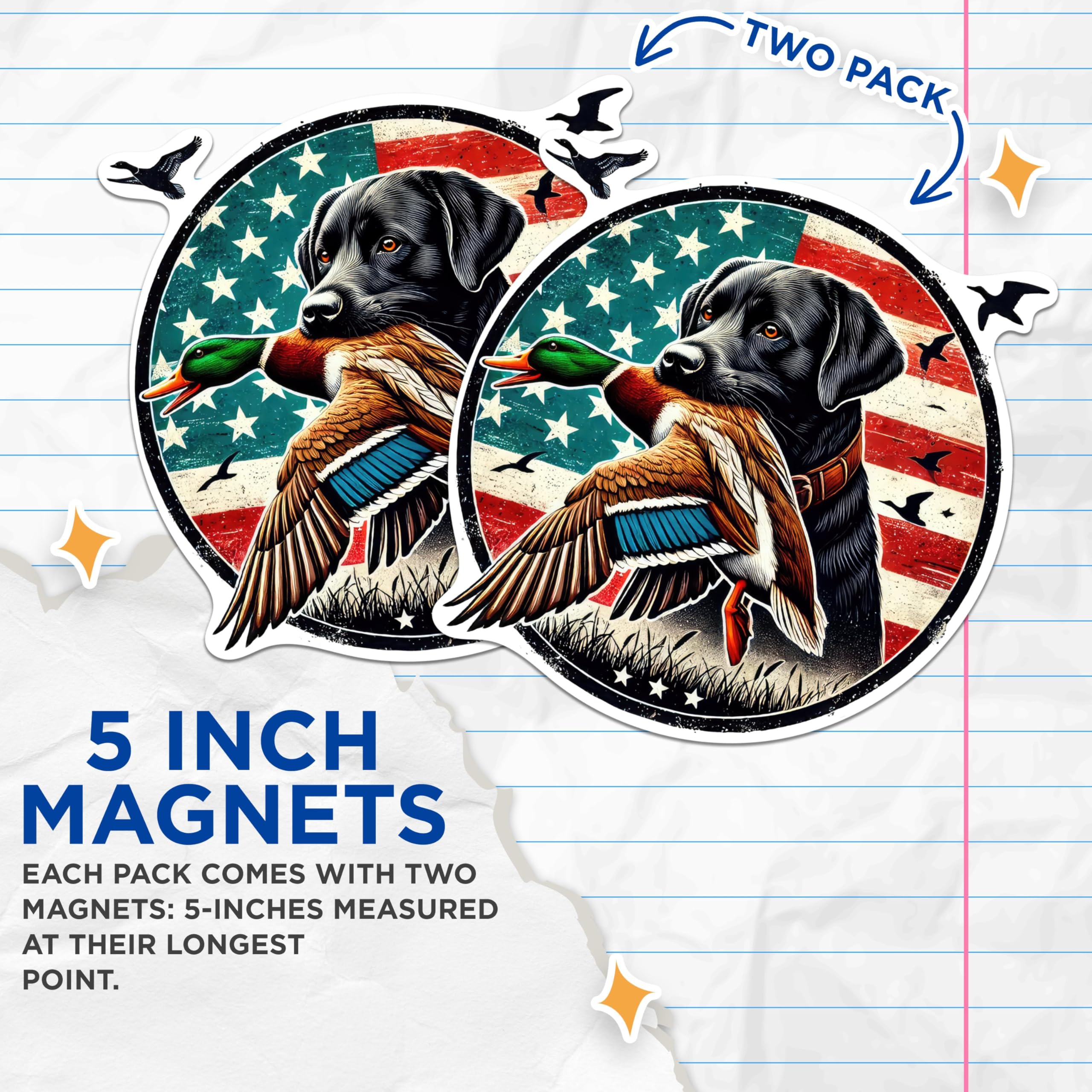 (2 Pack) Dog with Duck Magnets - Hunting Dog Magnets - Lab Hunting Dog Magnets - 5 Inches On Longest Side - Premium Magnet - for Cars, Refrigerators, Toolboxes - Made in USA - MAG2098