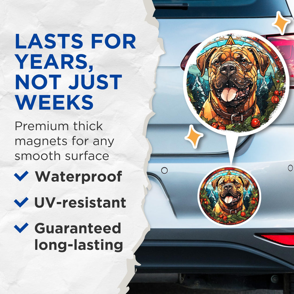 (2 Pack) Stained Glass Dog Magnets - Christmas Pet Fridge Decor - Winter Holiday Accent - 5 Inches On Longest Side - Thick Durable Magnet - Made in USA - MAG29895