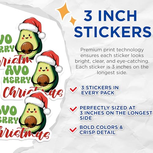 (3 Pack) Christmas Avocado Decals - AVO Merry Xmas - Holiday Laptop Decals - 3 Inches On Longest Side - Easy Peel & Apply - Made in USA - 3MCS7157
