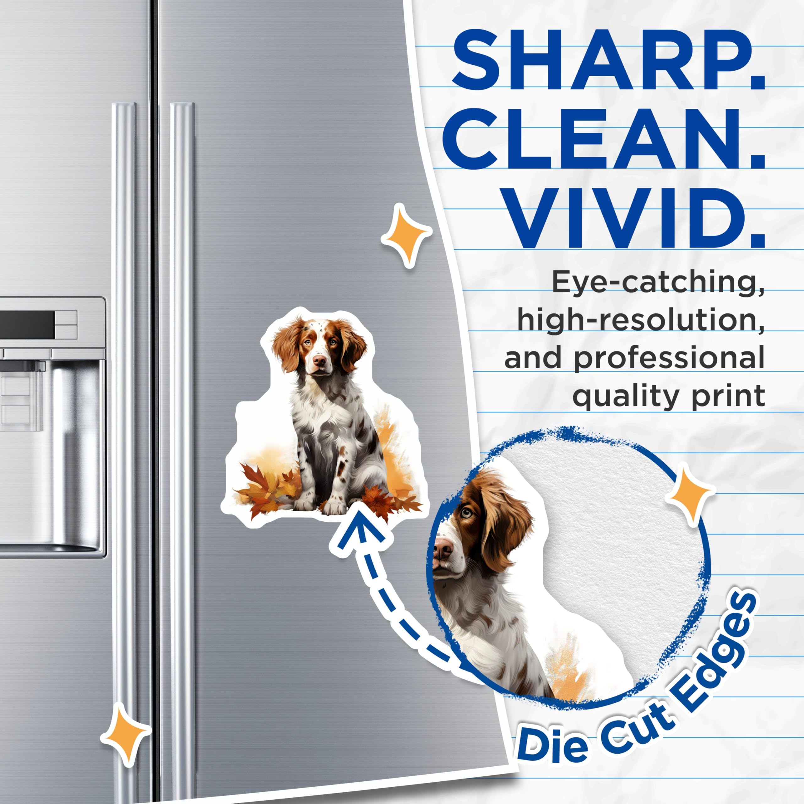 (2 Pack) Autumn Dog Magnets - Brittany Spaniel Decor - Cozy Fall Refrigerator Accent - 5 Inches On Longest Side - Thick Durable Magnet - Made in USA - MAG25052