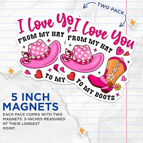 (2 Pack) I Love You from My Hat to My Boots Magnets - Country Love Magnets - Cowgirl Romance Magnets - 5" On Longest Side - for Cars, Refrigerators, Toolboxes, Lockers - Made in USA MAG3614