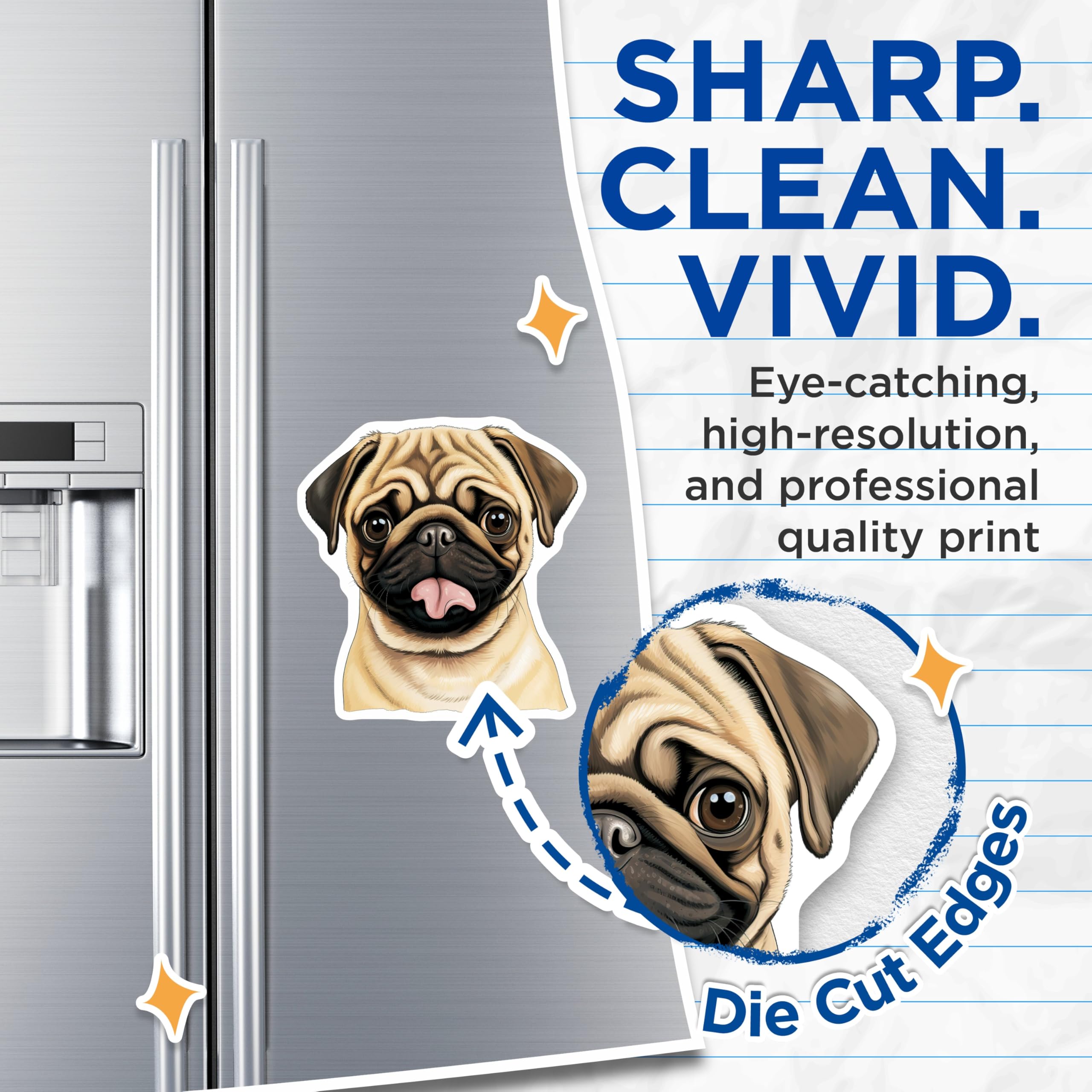 (2 Pack) Pug Dog Magnets - Pet Lover Kitchen Decor - Adorable Puppy Refrigerator - 5 Inches On Longest Side - Thick Durable Magnet - Made in USA - MAG28481