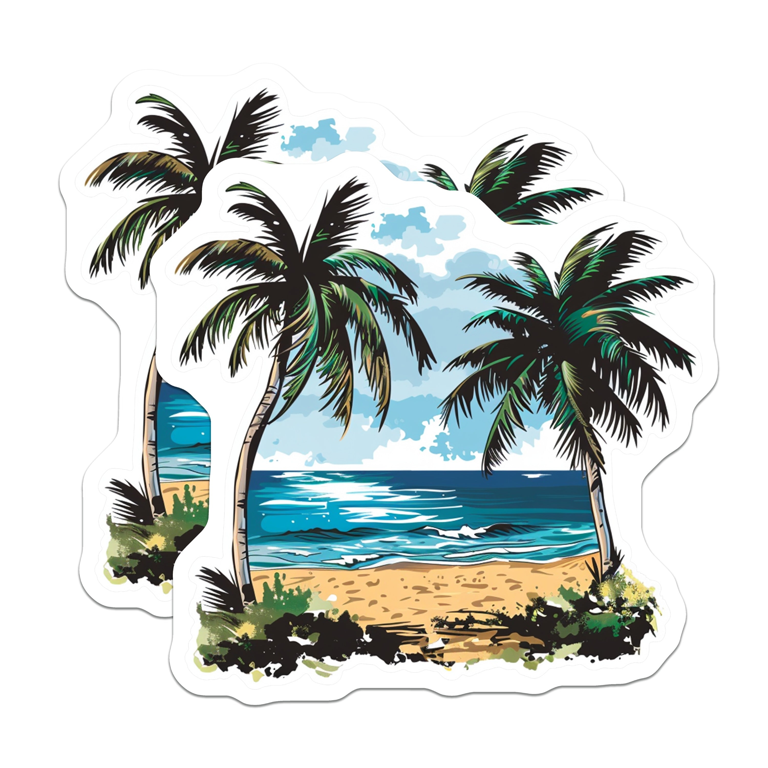 (2 Pack) Palm Tree Beach Scene Magnets - Tropical Ocean Decor - Summer Vacation Reminders - 5 Inches On Longest Side - Thick Durable Magnet - Made in USA - MAG38921