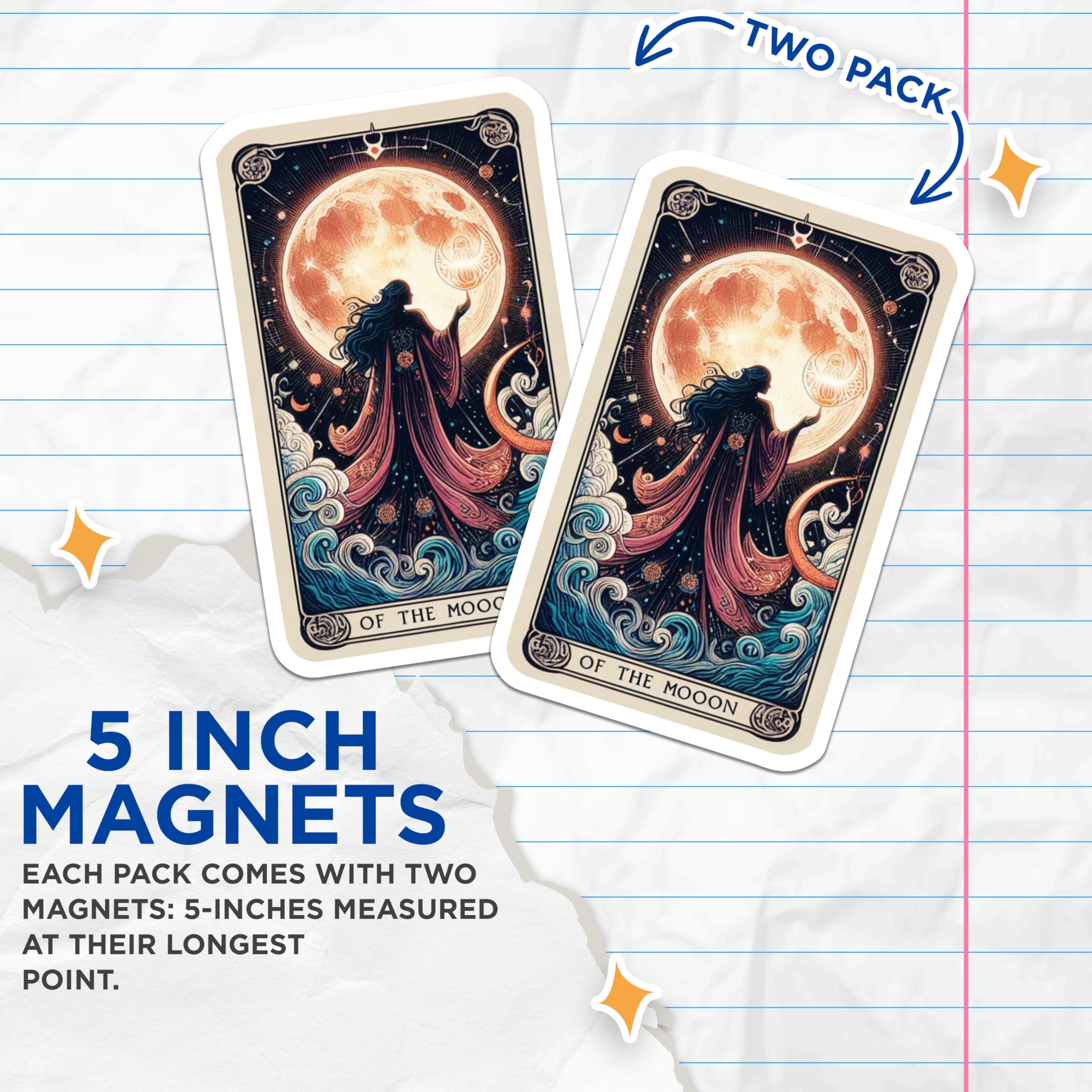 (2 Pack) Moon Goddess Magnets - Mystical Tarot Art - Lunar Witchy Decor - 5 Inches On Longest Side - Thick Durable Magnet - Made in USA - MAG22794