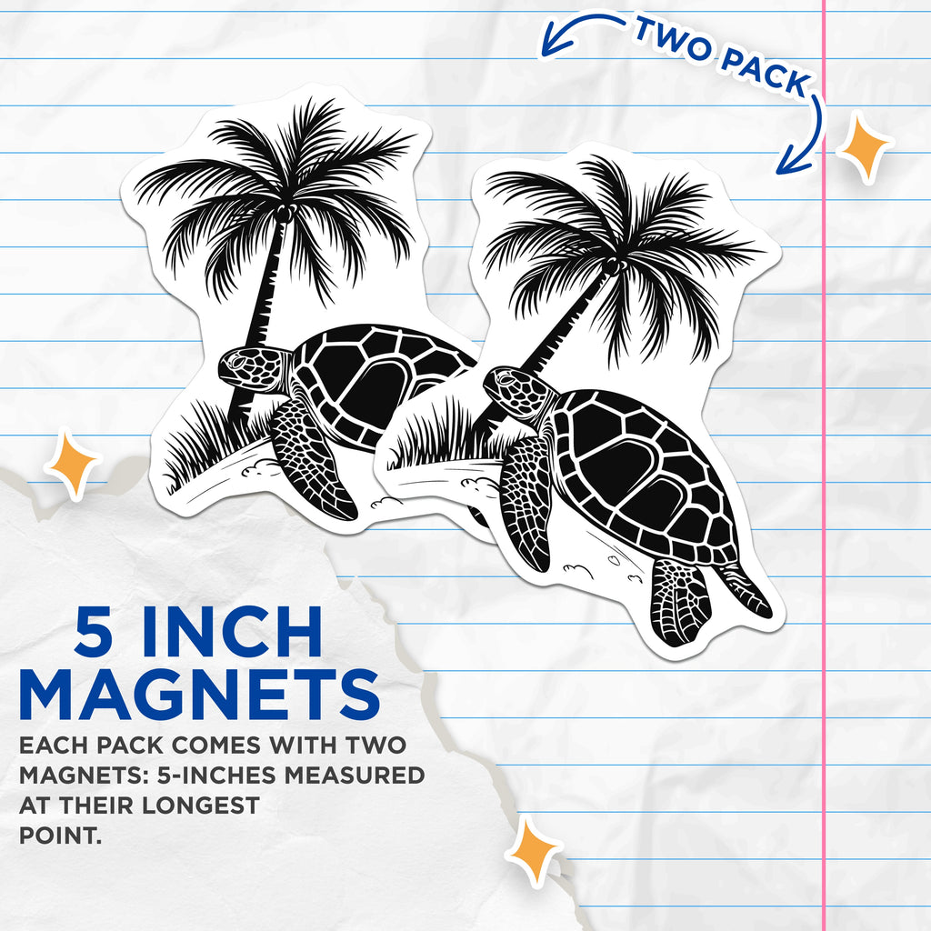 (2 Pack) Sea Turtle Magnets - Palm Tree Beach Decor - Ocean Lover Refrigerator Accessory - 5 Inches On Longest Side - Thick Durable Magnet - Made in USA - MAG36134