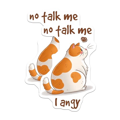 (2 Pack) No Talk Me I Angy Cat Stickers - Funny Cat Quote Stickers - Cute Angry Cat Stickers - 5" On Longest Side - Sticks to Any Smooth Flat Surface - Made in USA - BMCS3314