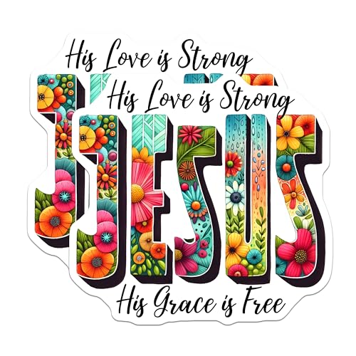 (2 Pack) Jesus Floral Art Stickers - Religious Inspirational Stickers - Faith and Love Stickers - 5" On Longest Side - Sticks to Any Smooth Flat Surface - Made in USA - BMCS3122