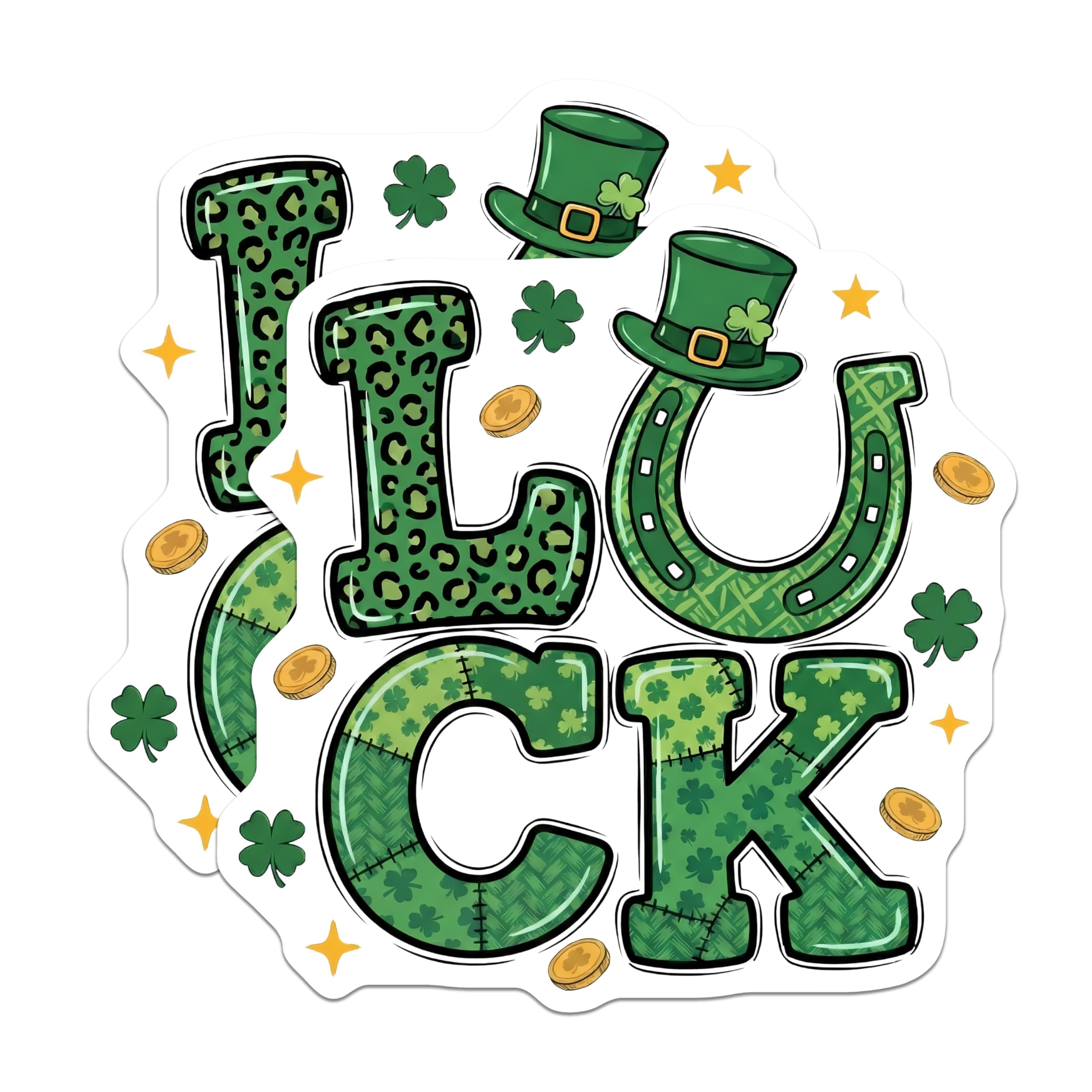 (2 Pack) Lucky St Patricks Day Magnets - Four Leaf Clover Horseshoe - Irish Decoration - 5" On Longest Side - Premium Magnet - for Cars, Refrigerators, Toolboxes, Lockers - Made in USA - MAG16574