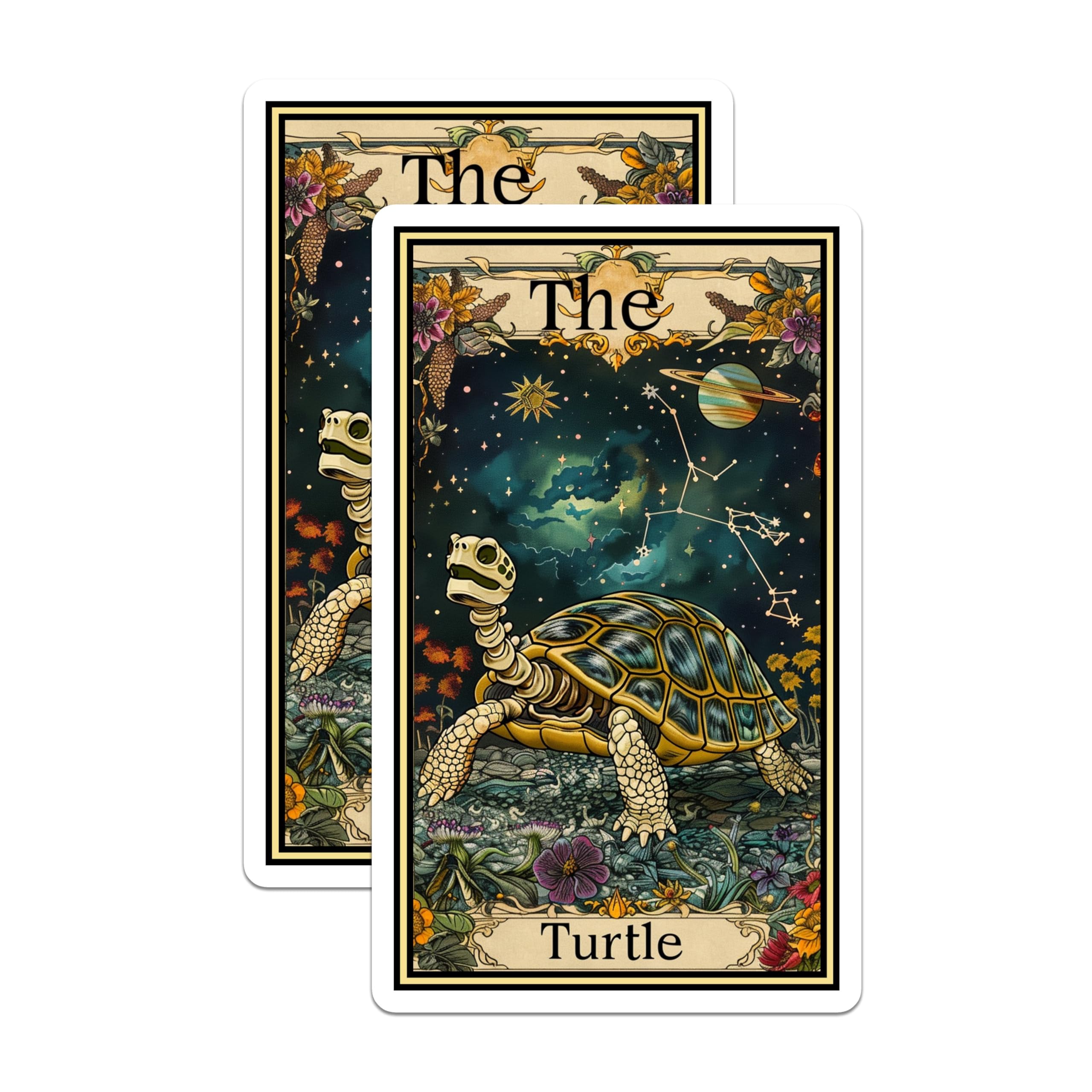 (2 Pack) Turtle Constellation Stickers - Space Animal Decor - Galaxy Tortise Illustration - 5" On Longest Side - Sticks to Smooth Flat Surfaces - Made in USA - BMCS3670