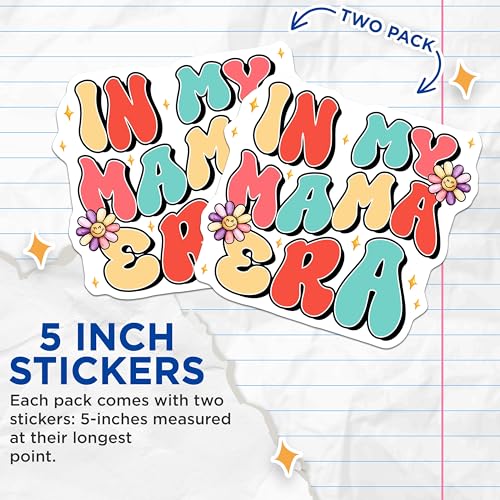 (2 Pack) in My Mama Era Stickers - Fun Mothers Day - Retro Flower - 5" On Longest Side - Sticks to Smooth Flat Surfaces - Made in USA - BMCS7709