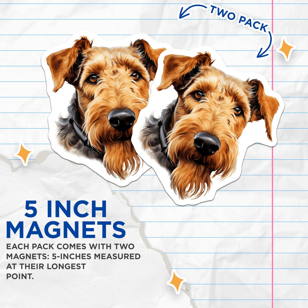 (2 Pack) Airedale Terrier Magnets - Dog Lover Decor - Pet Parent Refrigerator Art - 5 Inches On Longest Side - Thick Durable Magnet - Made in USA - MAG27196