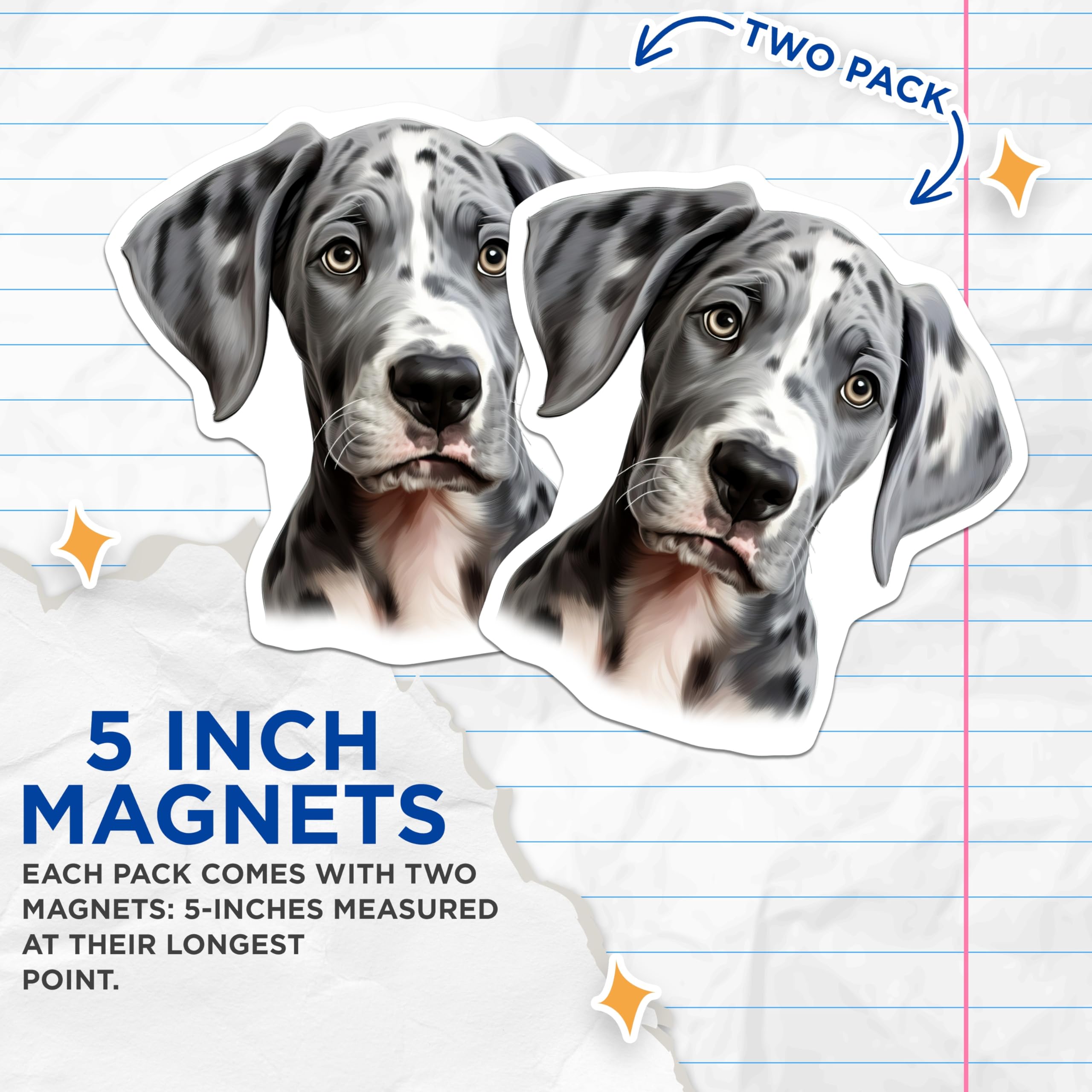 (2 Pack) Great Dane Puppy Magnets - Harlequin Dog Lover Decor - Gentle Giant Pet Owner - 5 Inches On Longest Side - Thick Durable Magnet - Made in USA - MAG30479