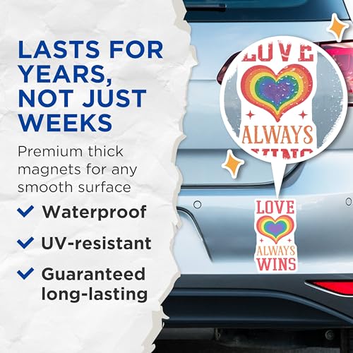 (2 Pack) Love Always Wins Magnets - Inspirational Magnet - Rainbow Heart Pride Magnet - 5" On Longest Side - for Cars, Fridges, Toolboxes - Made in USA - MAG4130