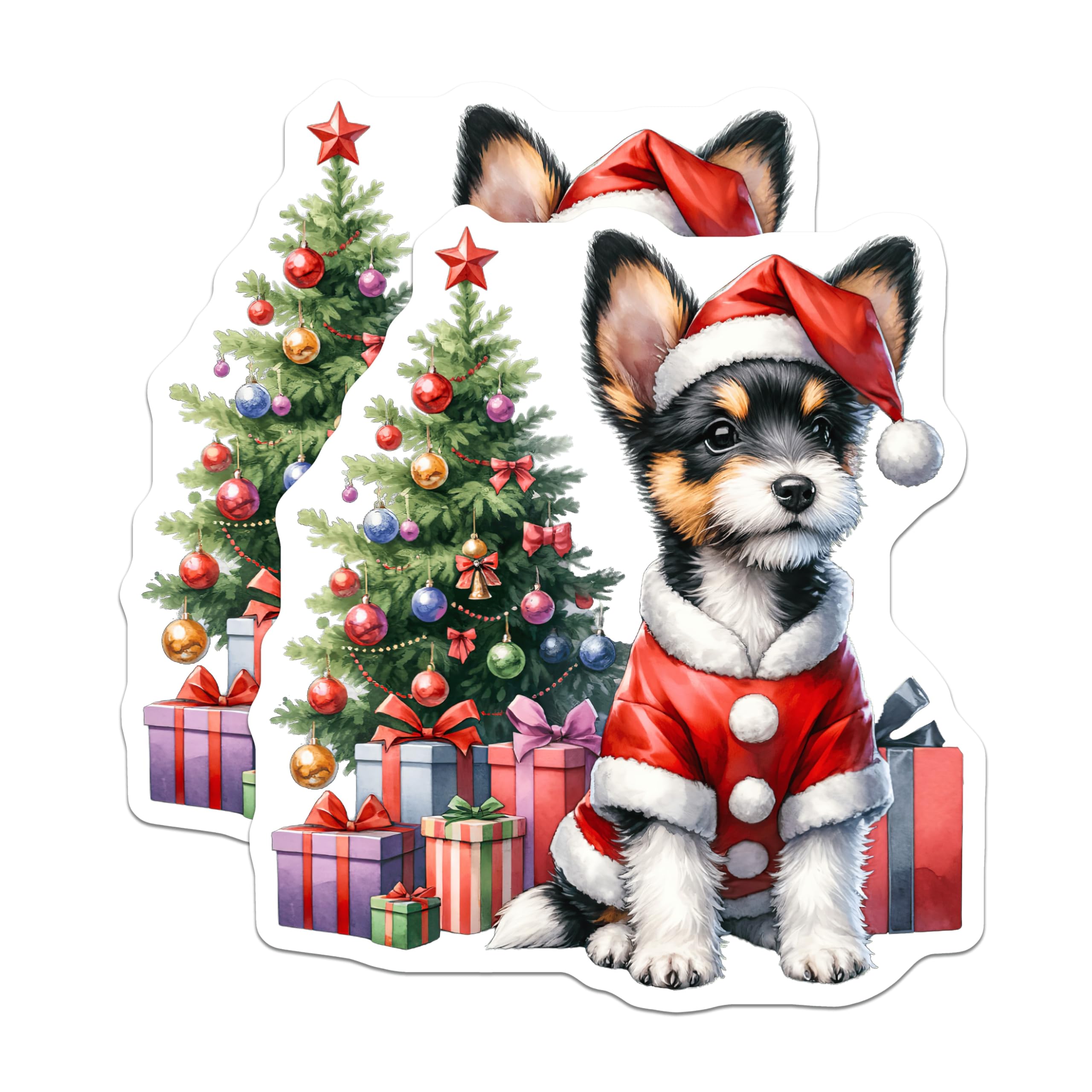 (2 Pack) Christmas Puppy Magnets - Santa Dog Decor - Holiday Fridge Magnets - 5 Inches On Longest Side - Thick Durable Magnet - Made in USA - MAG25663