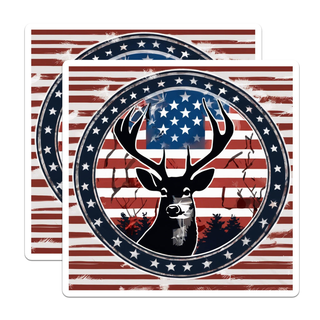 (2 Pack) Patriotic Deer Magnets - American Flag Buck Decor - Hunting Cabin Fridge Accessories - 5 Inches On Longest Side - Thick Durable Magnet - Made in USA - MAG19652