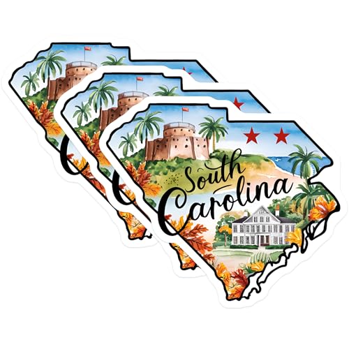 (3 Pack) South Carolina Decals - State Pride - Travel Souvenir- 3 Inches On Longest Side - Easy Peel & Apply - Made in USA - 3MCS5066