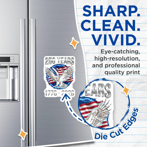 (2 Pack) 250 Years US Anniversary Magnets - American Eagle Patriotic - 1776 2026 Independence Commemoration - 5 Inches On Longest Side - Thick Durable Magnet - Made in USA - MAG28813