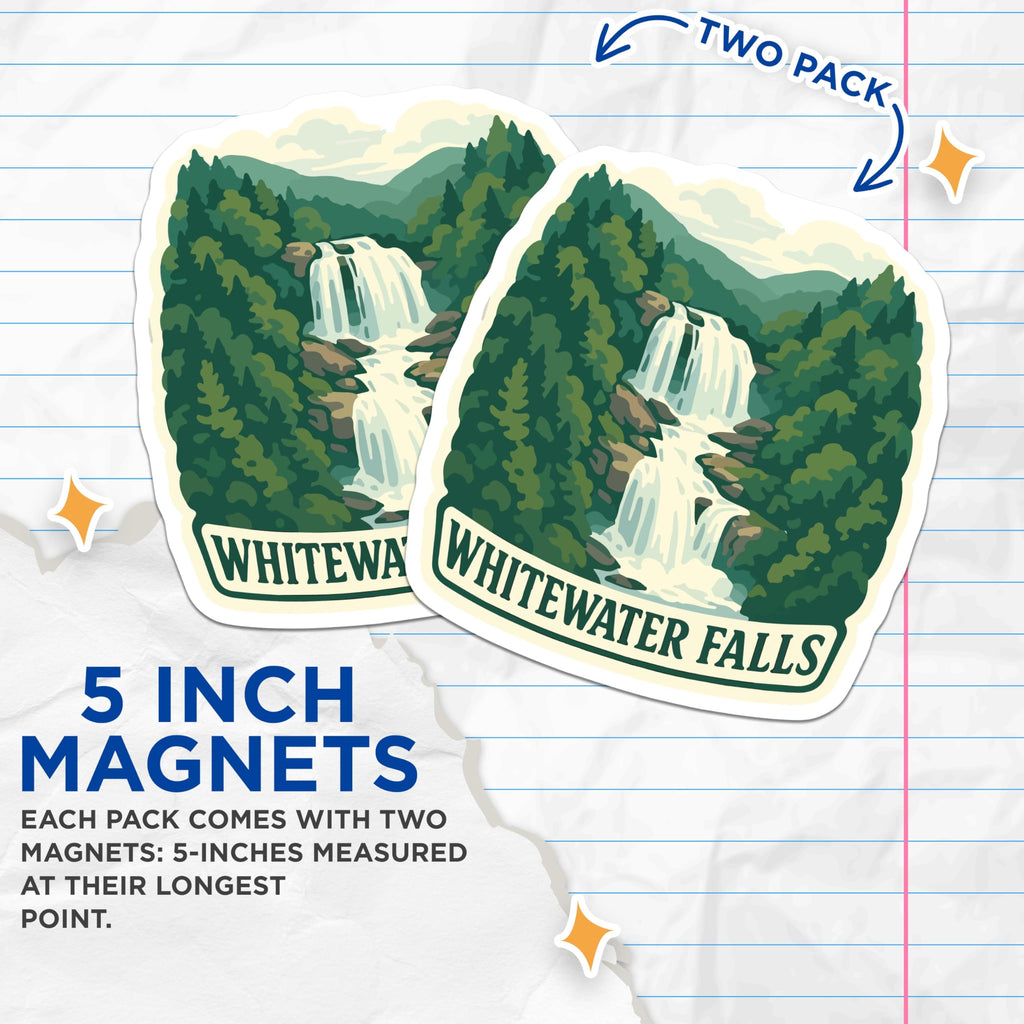 (2 Pack) Whitewater Falls Magnets - Scenic Nature Art - Mountain Landscape Decor - 5 Inches On Longest Side - Thick Durable Magnet - Made in USA - MAG20071