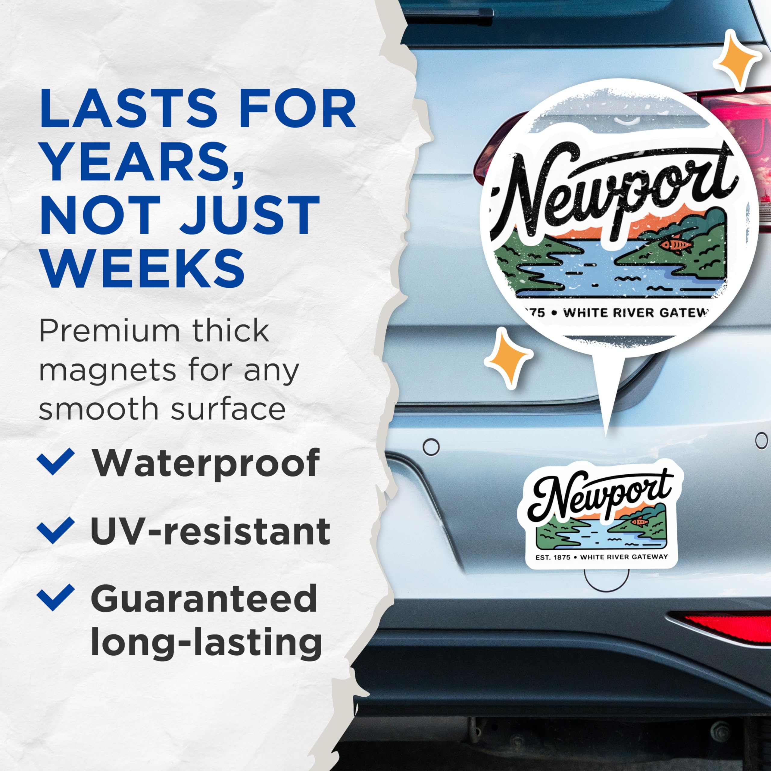 (2 Pack) Newport Magnets - Arkansas Travel Souvenir - White River Gateway - Est 1875 Fishing Decor - 5 Inches On Longest Side - Thick Durable Magnet - Made in USA - MAG19214
